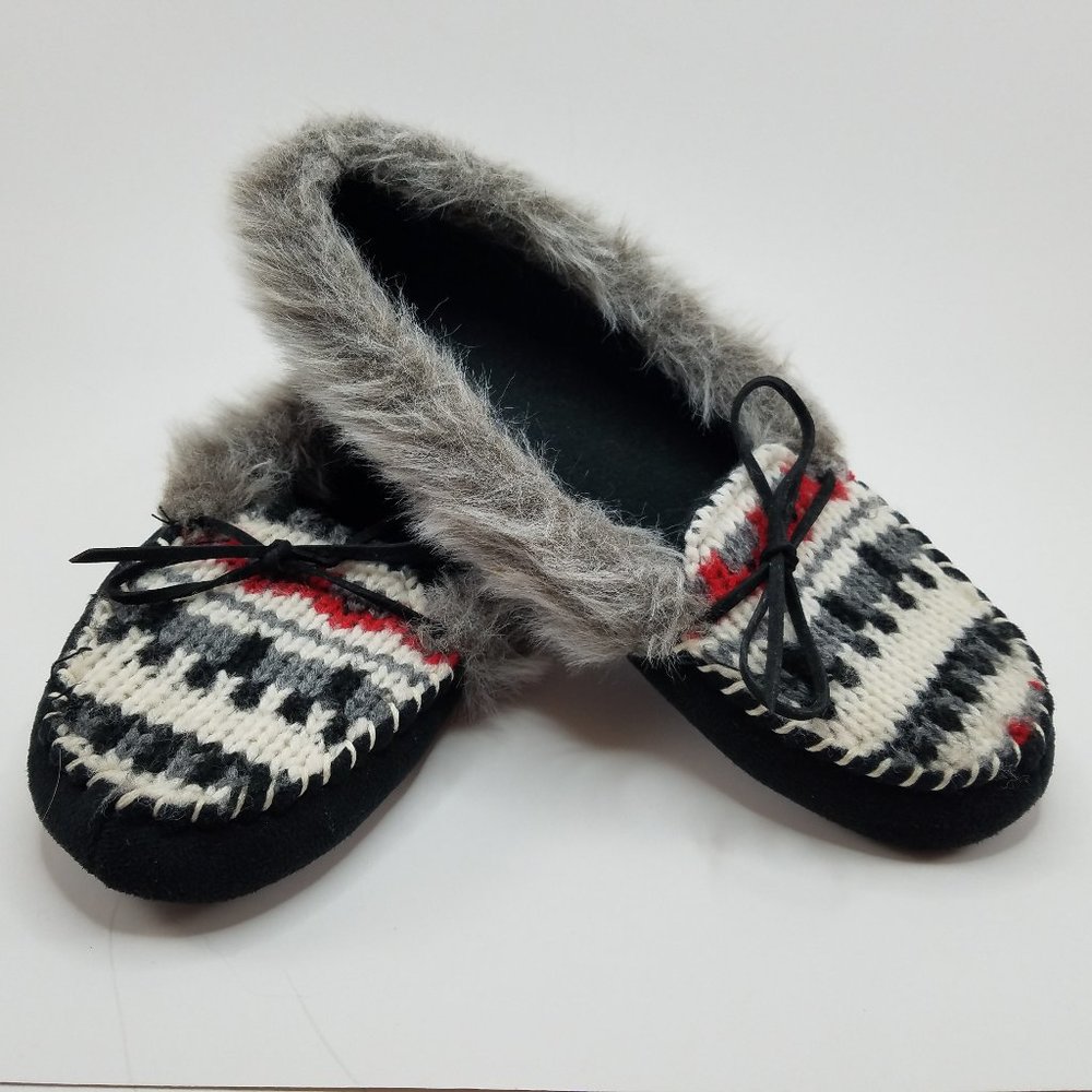 EUC Dearfoams Fur + Knit Toe Black Slipper S